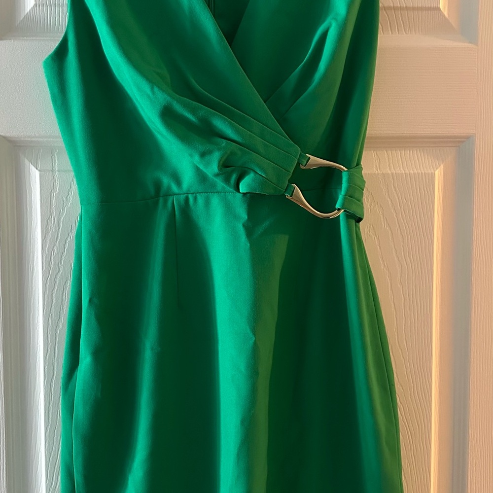 Calvin Klein Green Sheath Dress V-Neck Sleeveless